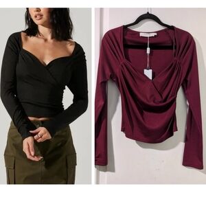Astr The Label | Sweetheart Faux Wrap Top I. Wine